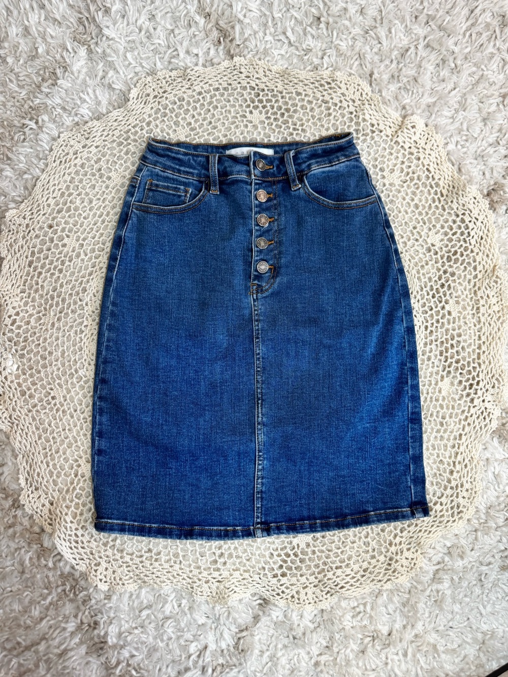 NATURE | Classic Blue Denim High Waist Midi Skirt | Size XS